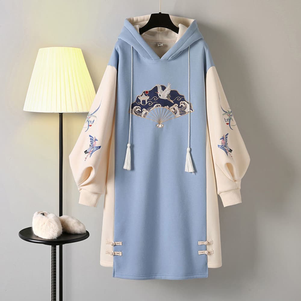 チャイナ服 チャイナデザイン ビッグプリント バイカラーオーバーサイズ チャイナパーカー