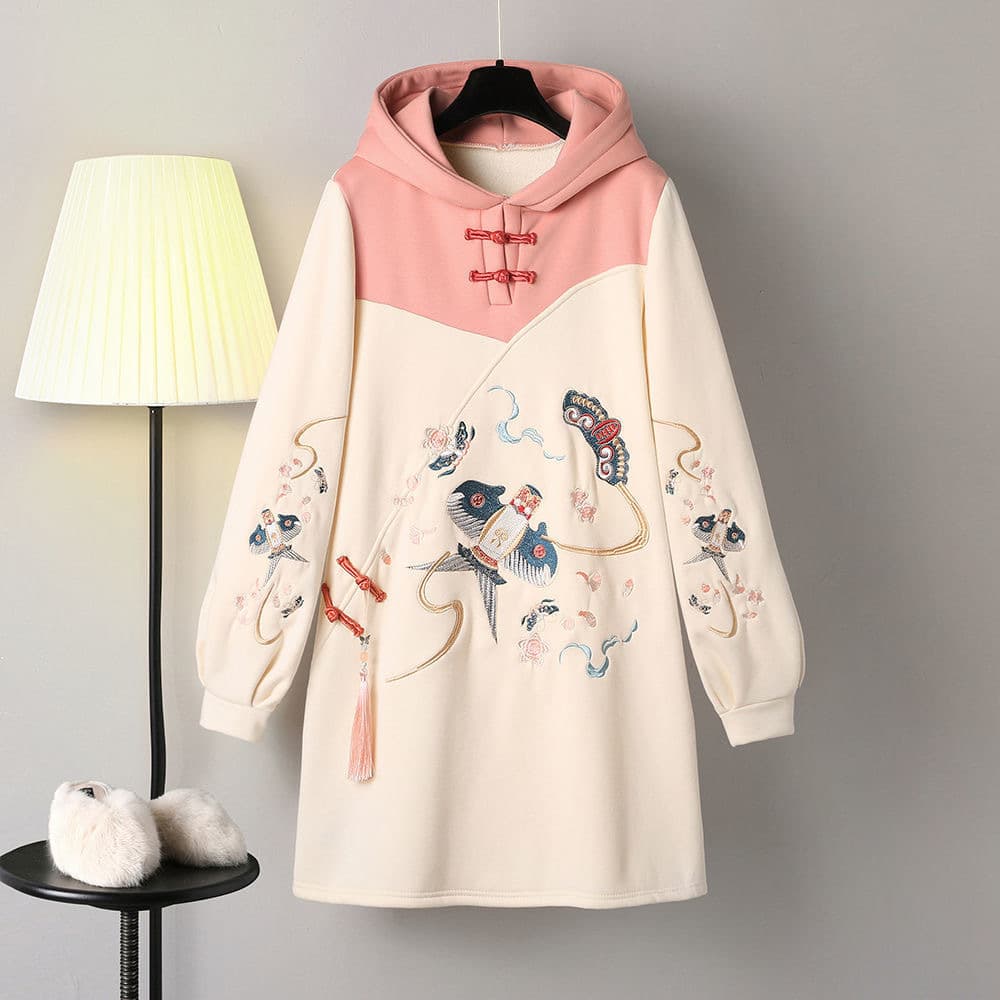 チャイナ服 バイカラーベージュピンクチャイナパーカー