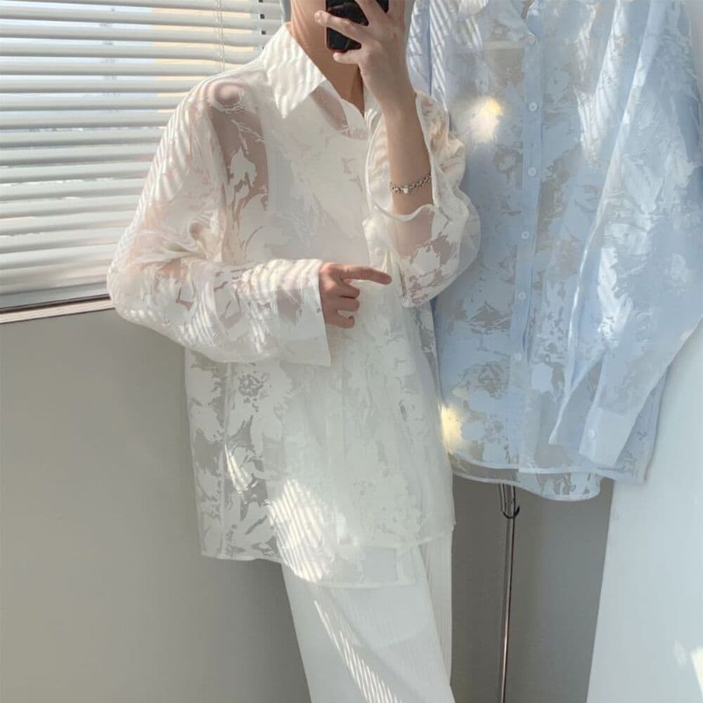 チャイナ服 爽やかシースルーシャツ メンズチャイナ