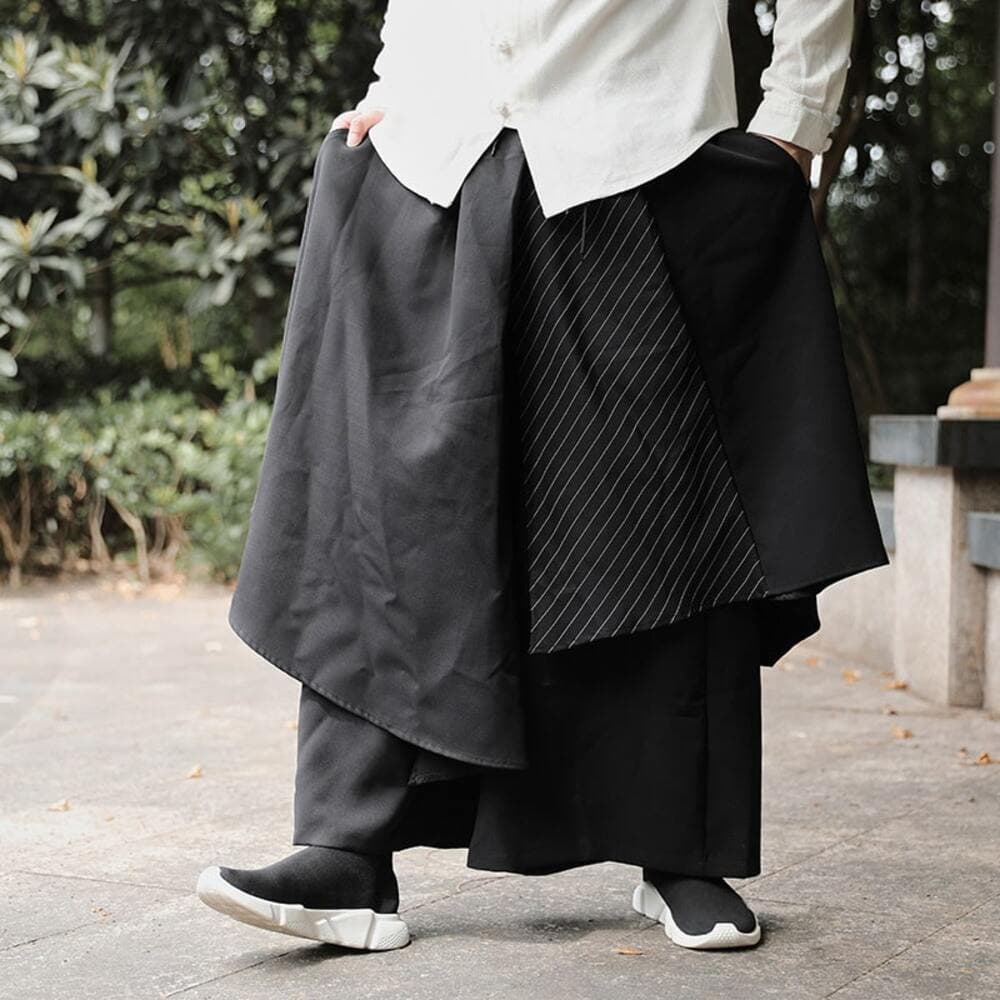 チャイナ服 ダークカラー アシンメトリー レトロカジュアル ワイドパンツ メンズチャイナ