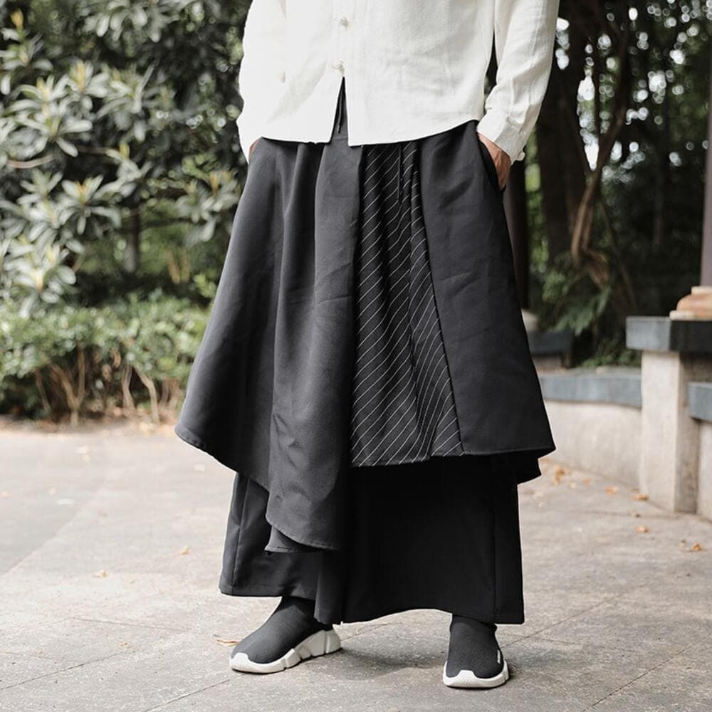 チャイナ服 ダークカラー アシンメトリー レトロカジュアル ワイドパンツ メンズチャイナ