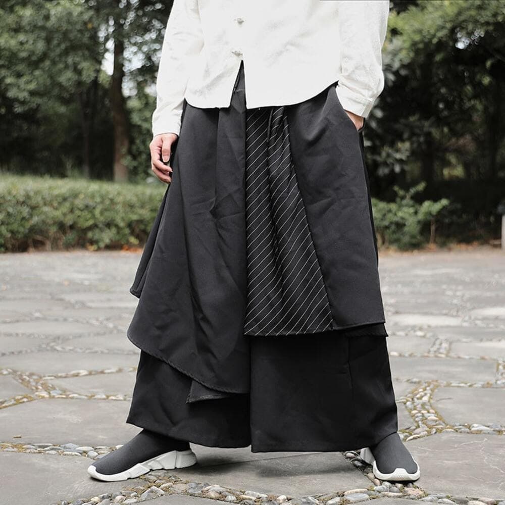 チャイナ服 ダークカラー アシンメトリー レトロカジュアル ワイドパンツ メンズチャイナ
