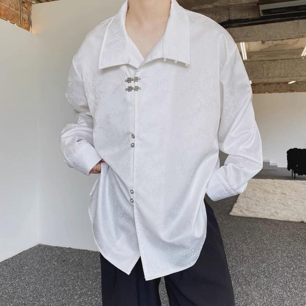 チャイナ服 アシンメトリー ジャガード織 中華風シャツ メンズチャイナ