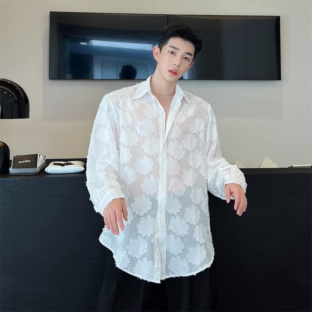 チャイナ服 シースルー オーバーサイズシャツ メンズチャイナ