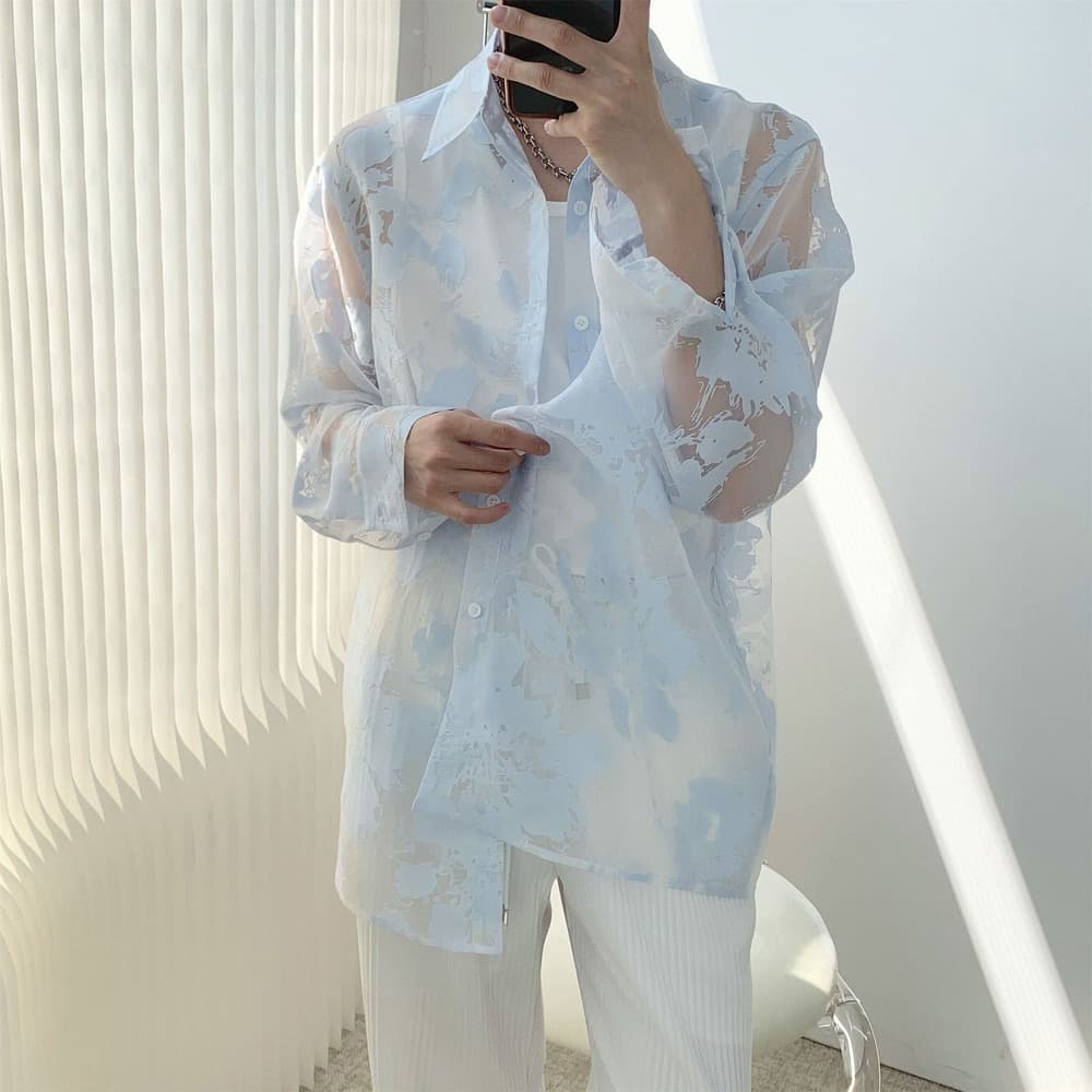 チャイナ服 爽やかシースルーシャツ メンズチャイナ