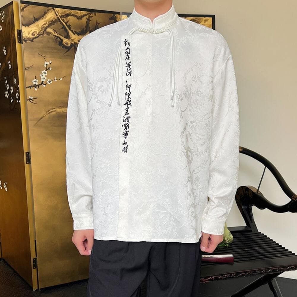 チャイナ服 書道柄スタンドカラーシャツ メンズチャイナ