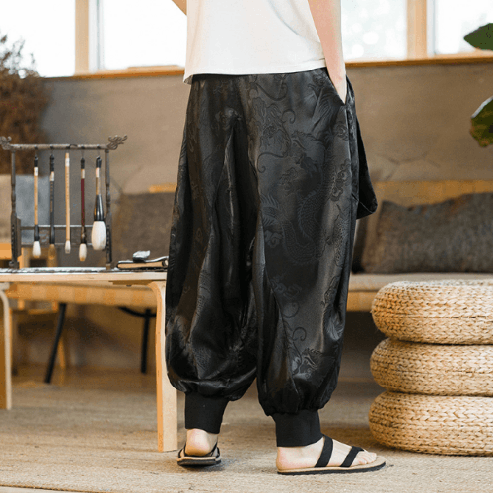 龍柄刺繍入りチャイナ風サルエルパンツ