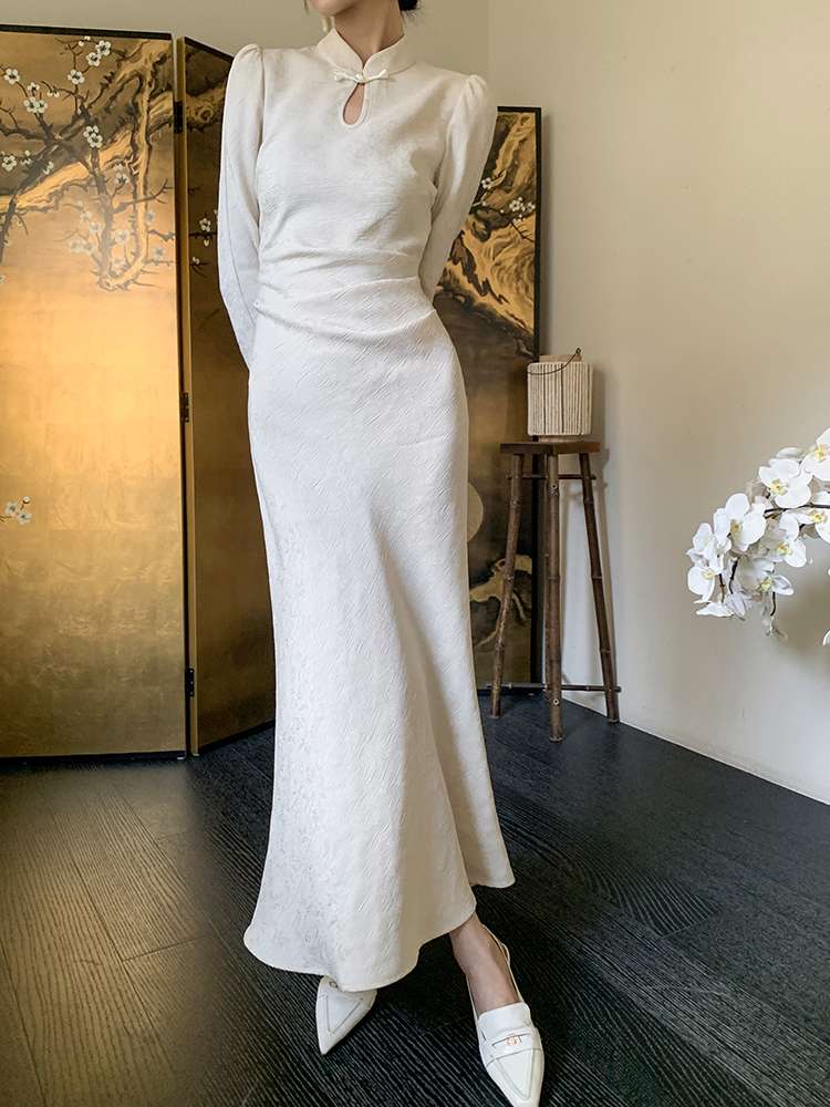 チャイナ服 長袖 フレア ドレス