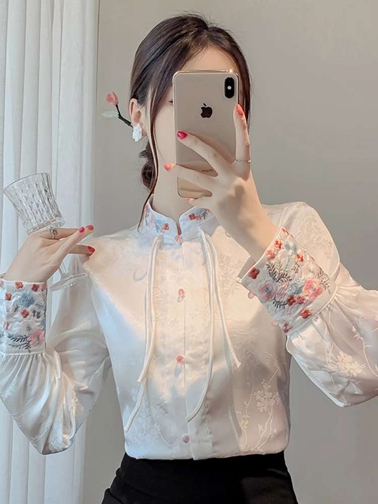 チャイナ服 フラワー 刺繍 ブラウス