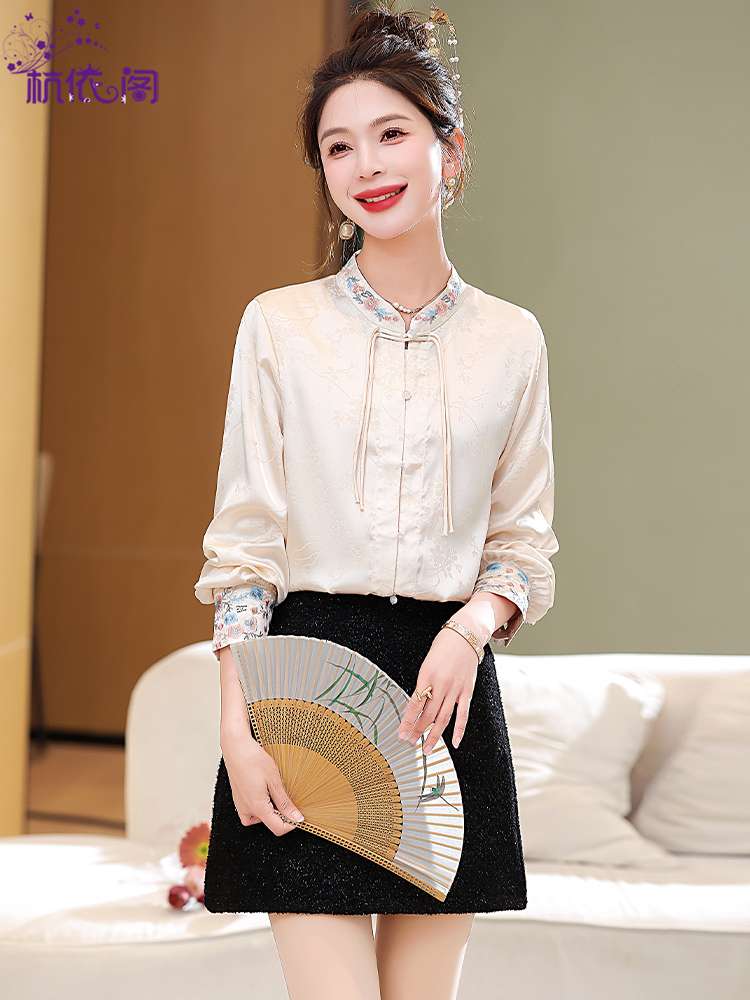 チャイナ服 フラワー 刺繍 ブラウス