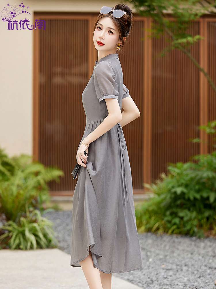 チャイナ服 パフ スリーブ シンプル ワンピース