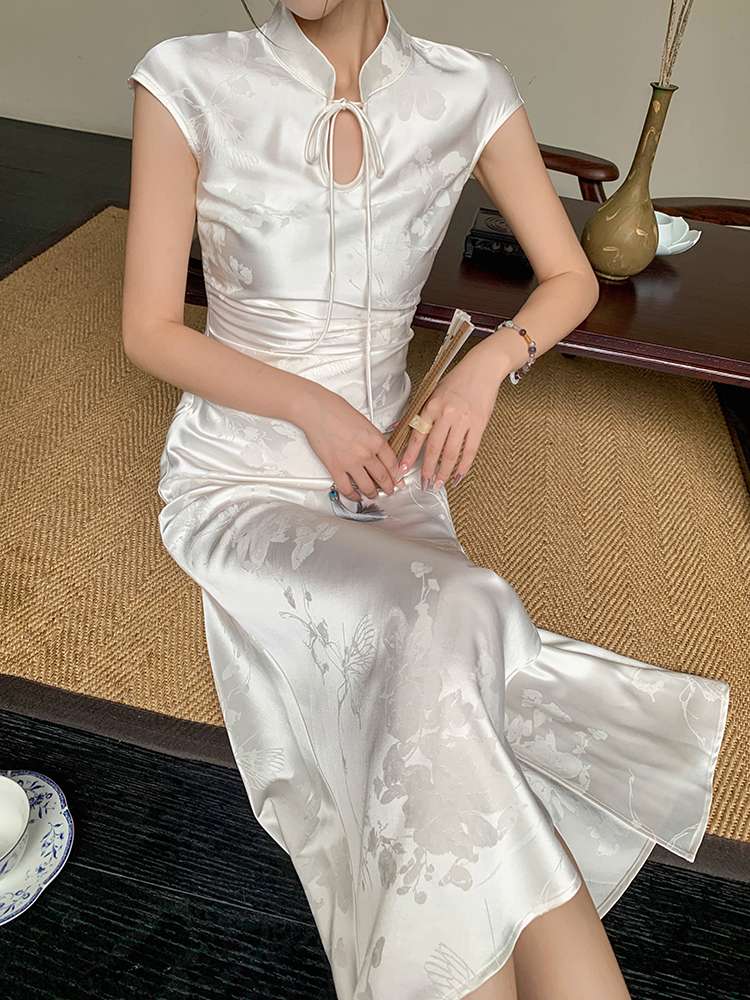 チャイナ服 スリット ホワイト ドレス