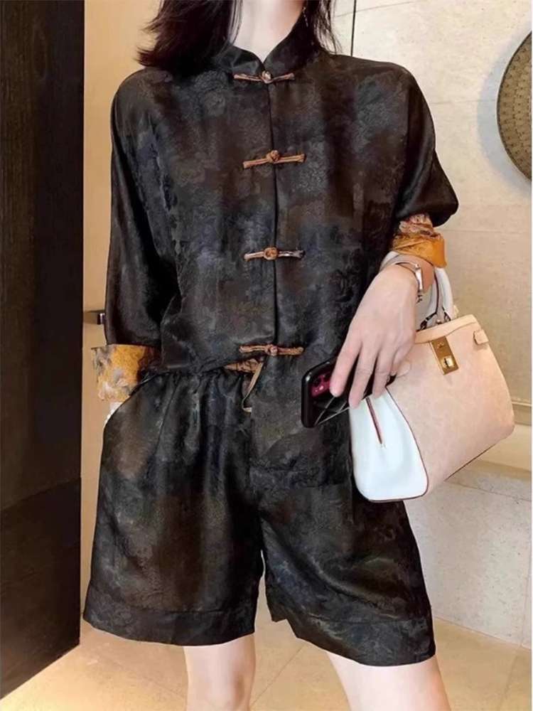 チャイナ服 ブラック ゴージャス ブラウス