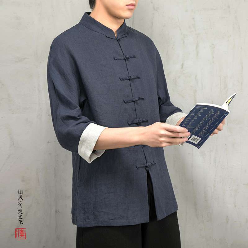 チャイナ服 リネン 七分袖 エレガント シャツ