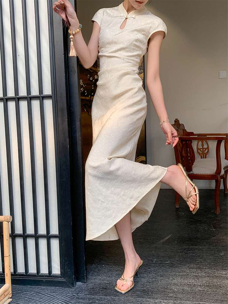 チャイナ服 カッティング ホワイト ドレス