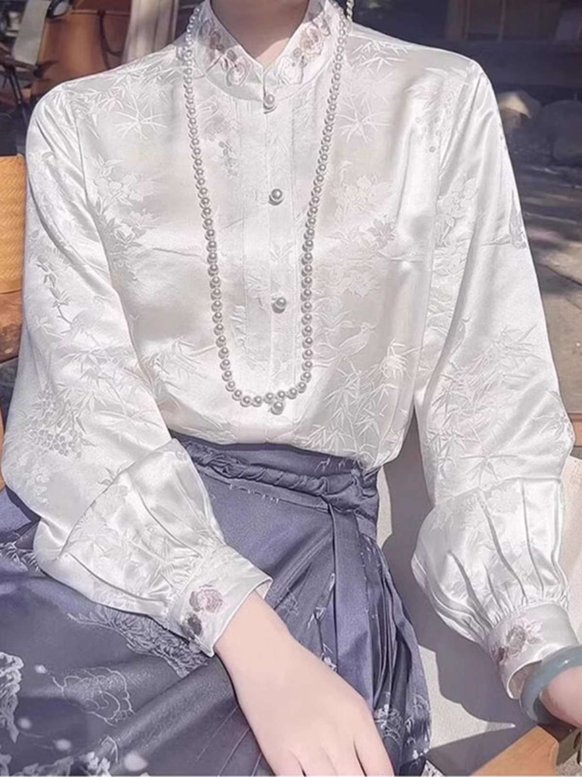 チャイナ服 柄付き エレガント ブラウス