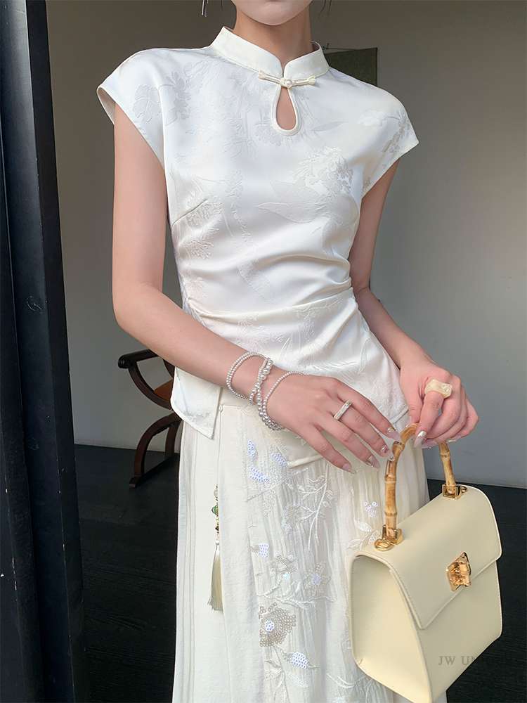 チャイナ服 ノースリーブ カッティング ブラウス