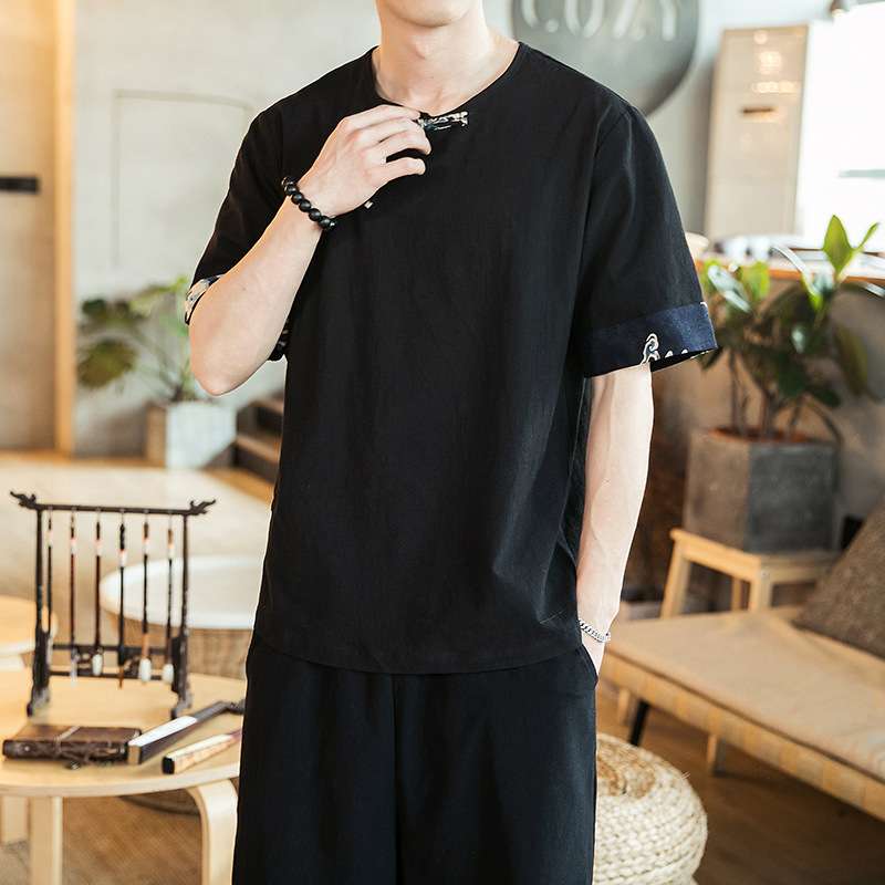 チャイナ服 モノトーン カジュアル Tシャツ