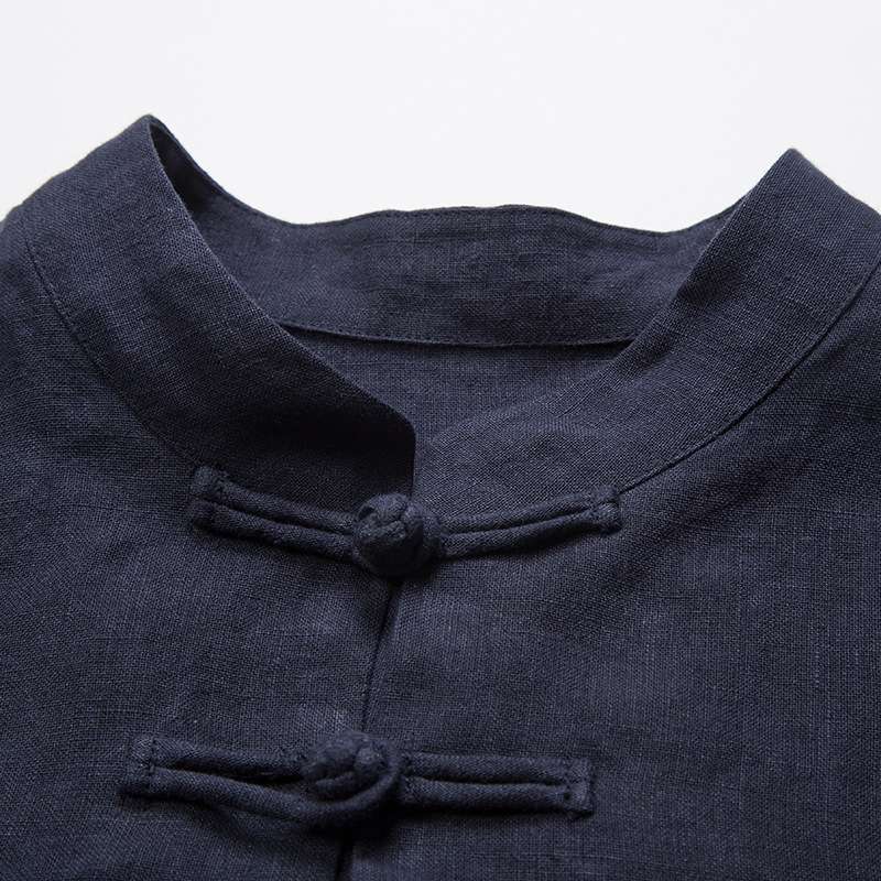 チャイナ服 リネンブレンド チャイナボタン シンプル シャツ