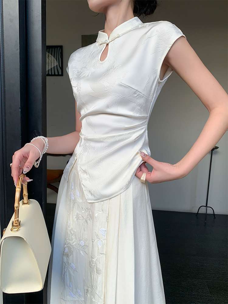 チャイナ服 ノースリーブ カッティング ブラウス