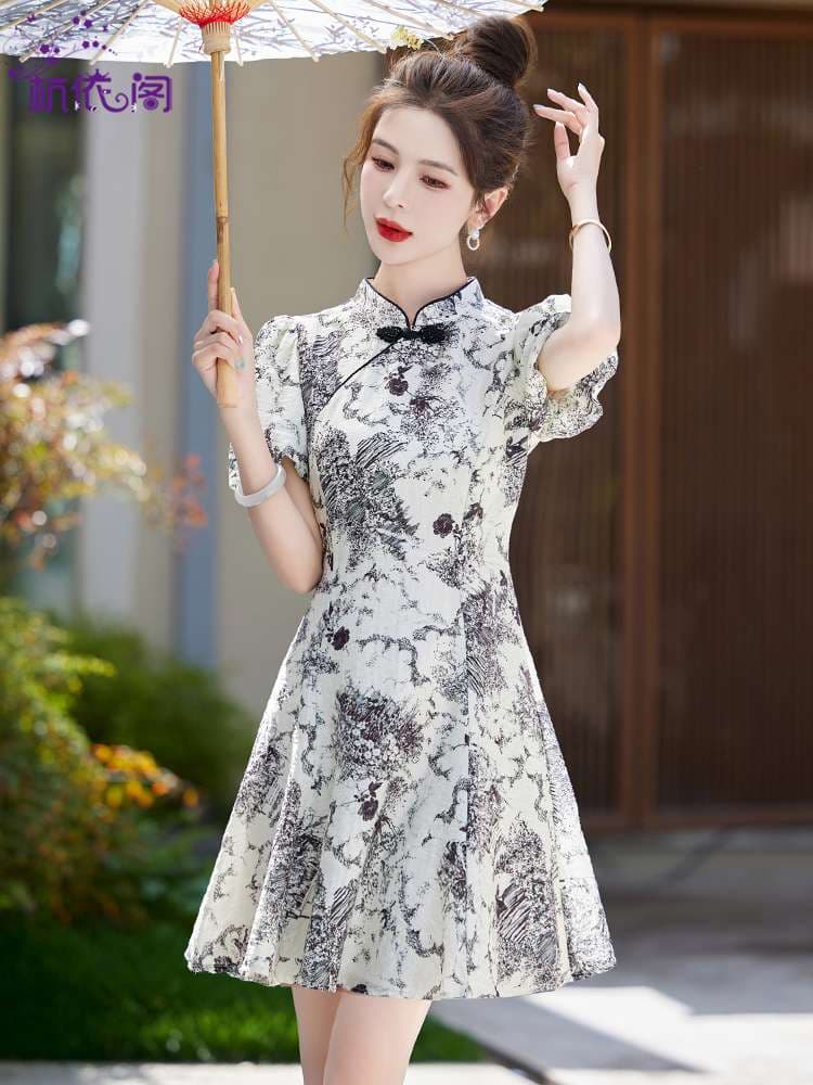 チャイナ服 モノトーン ワンピース ミニ ワンピ