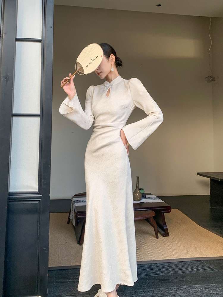 チャイナ服 長袖 フレア ドレス