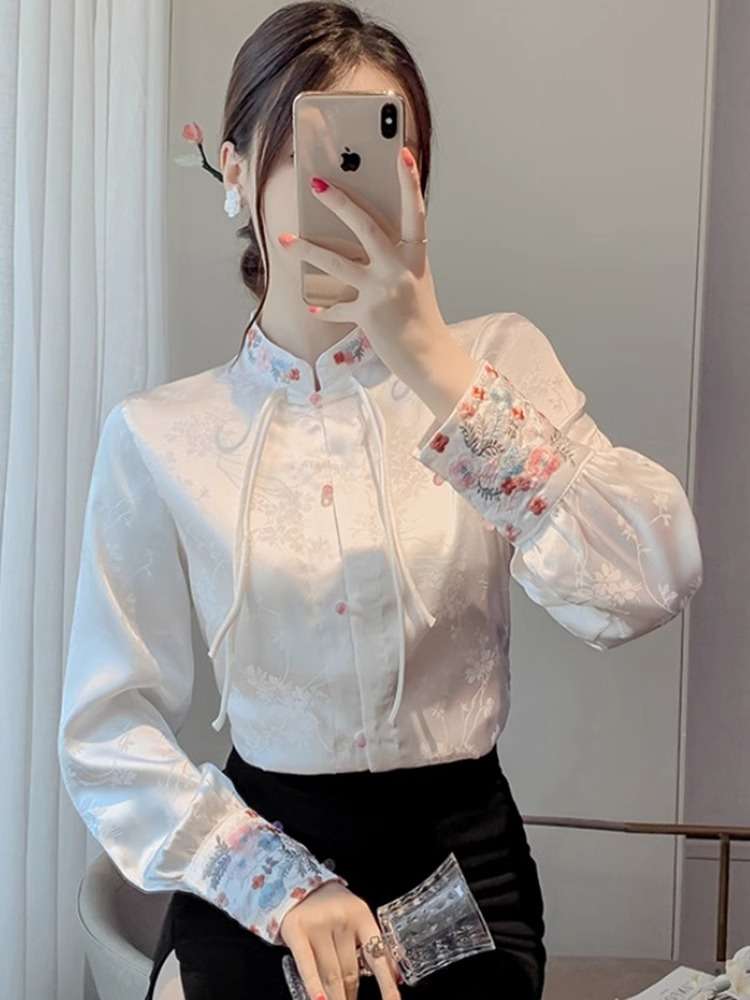 チャイナ服 フラワー 刺繍 ブラウス