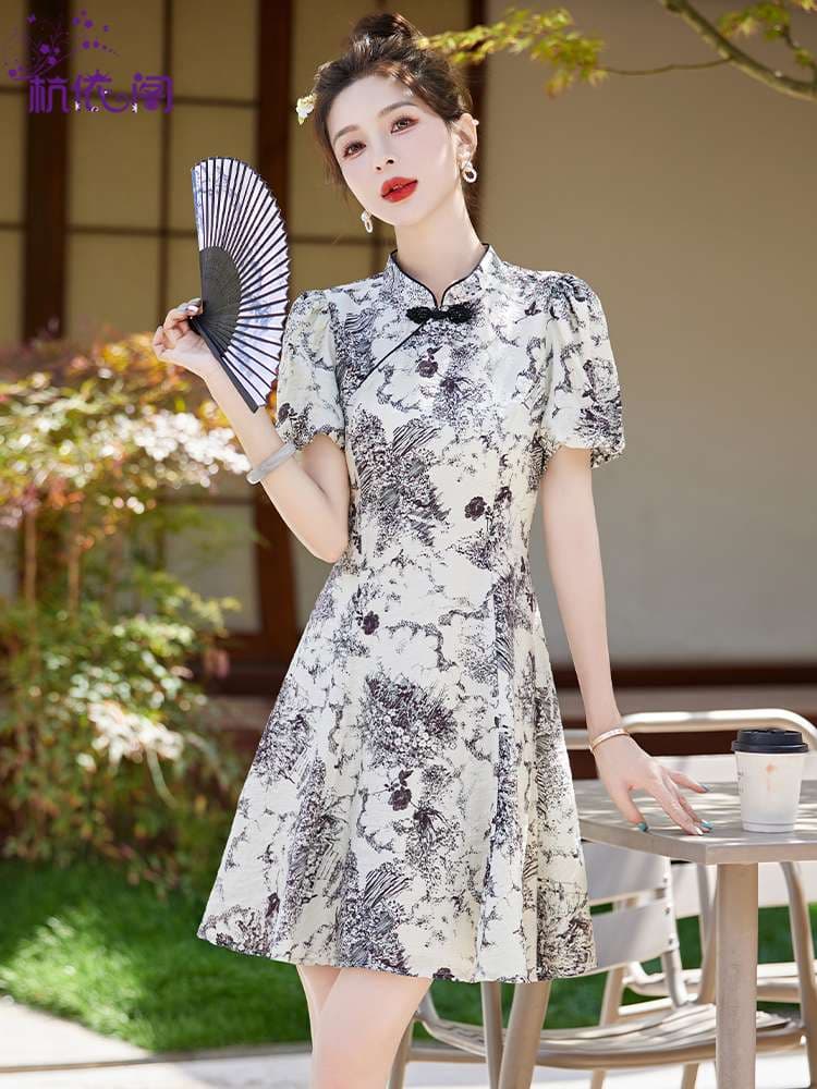 チャイナ服 モノトーン ワンピース ミニ ワンピ