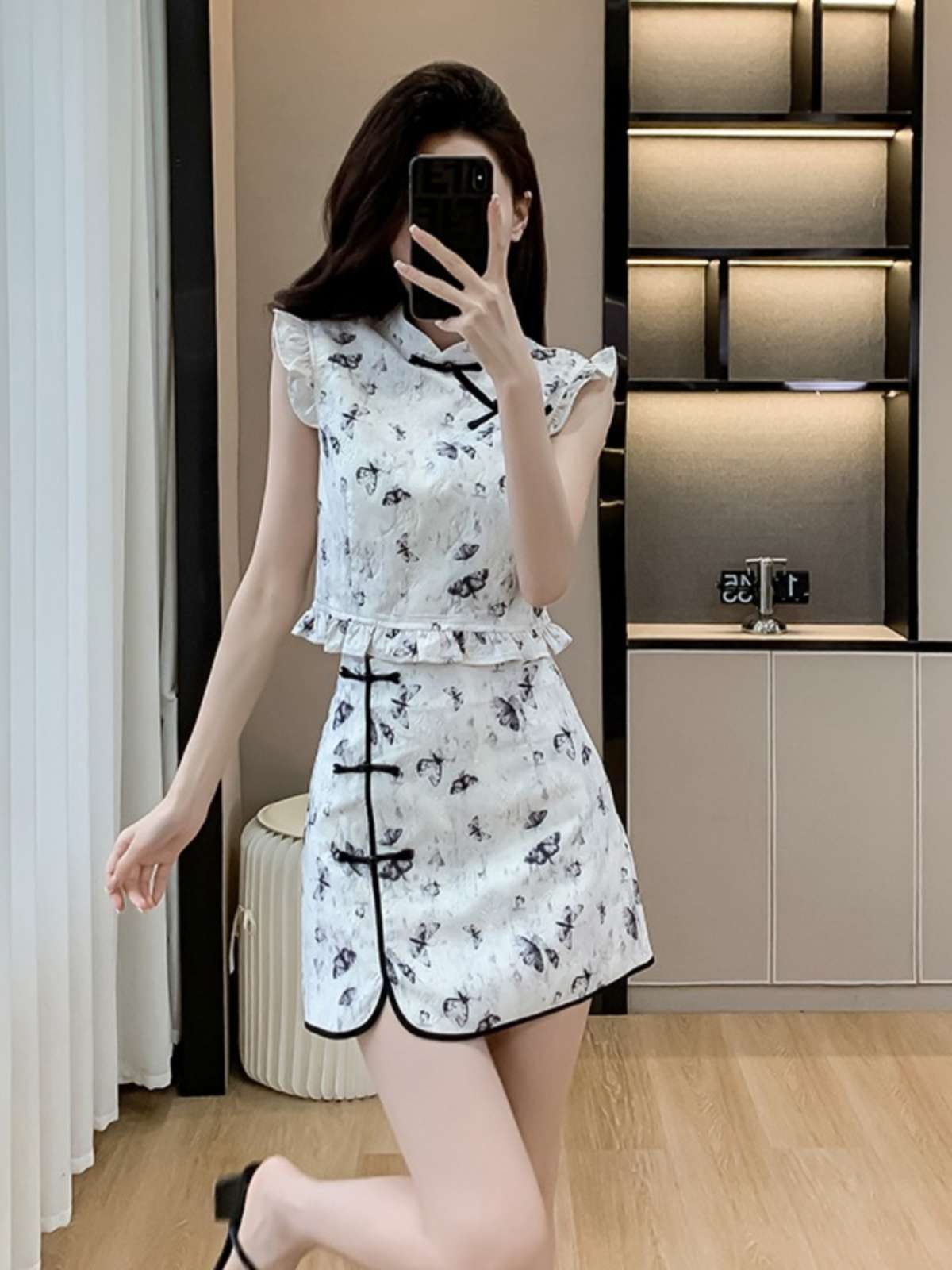 チャイナ服 モノトーン ミニ セットアップ ドレス
