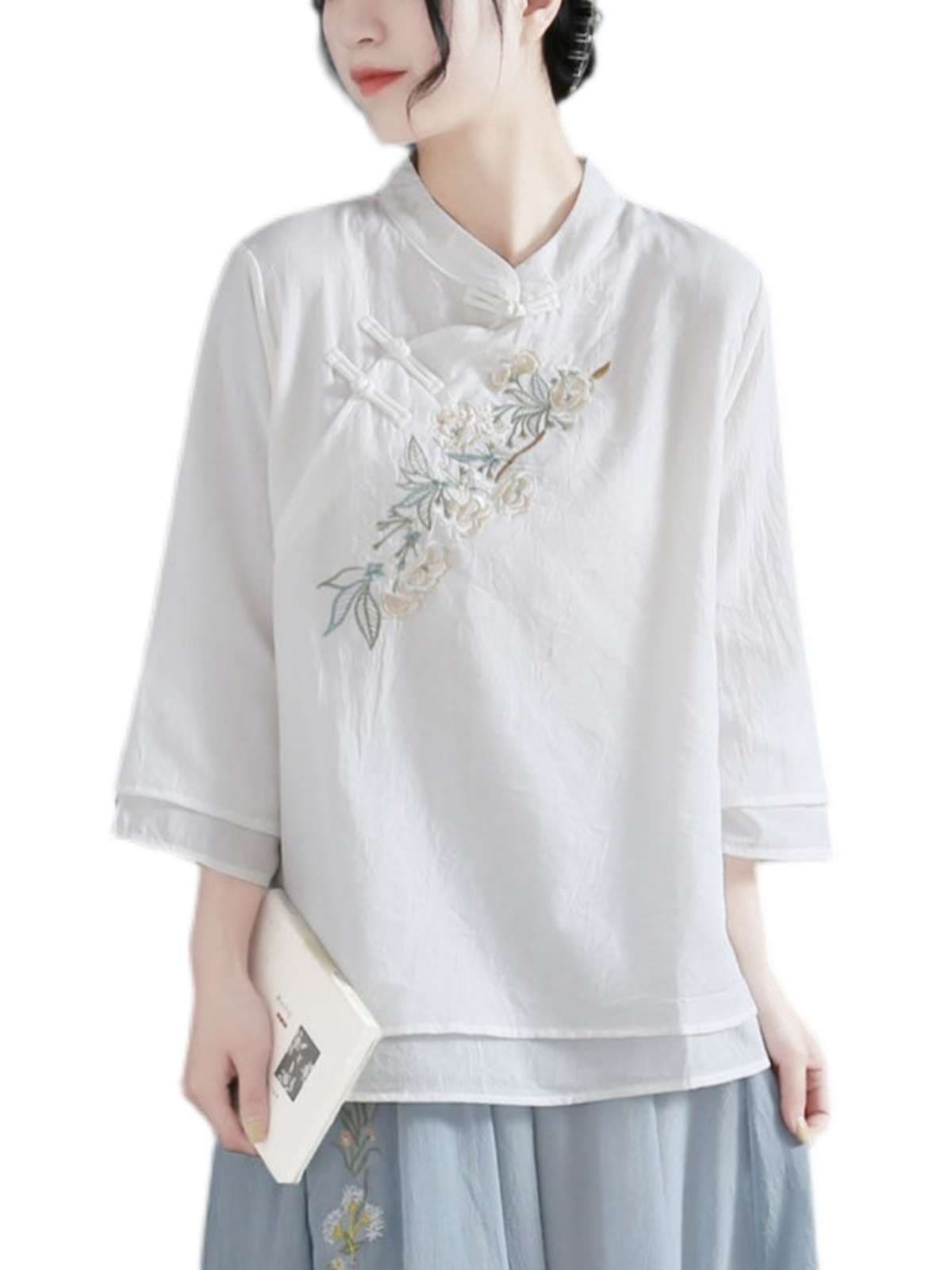 チャイナ 服 大人可愛い 刺繍チャイナ風トップス