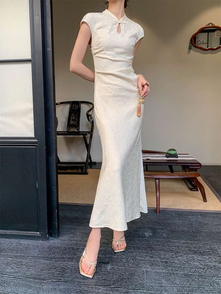 チャイナ服 カッティング ホワイト ドレス