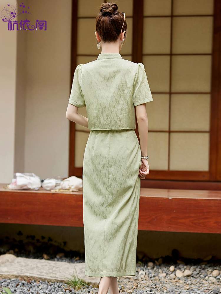チャイナ服 グリーン レース セットアップ ワンピース