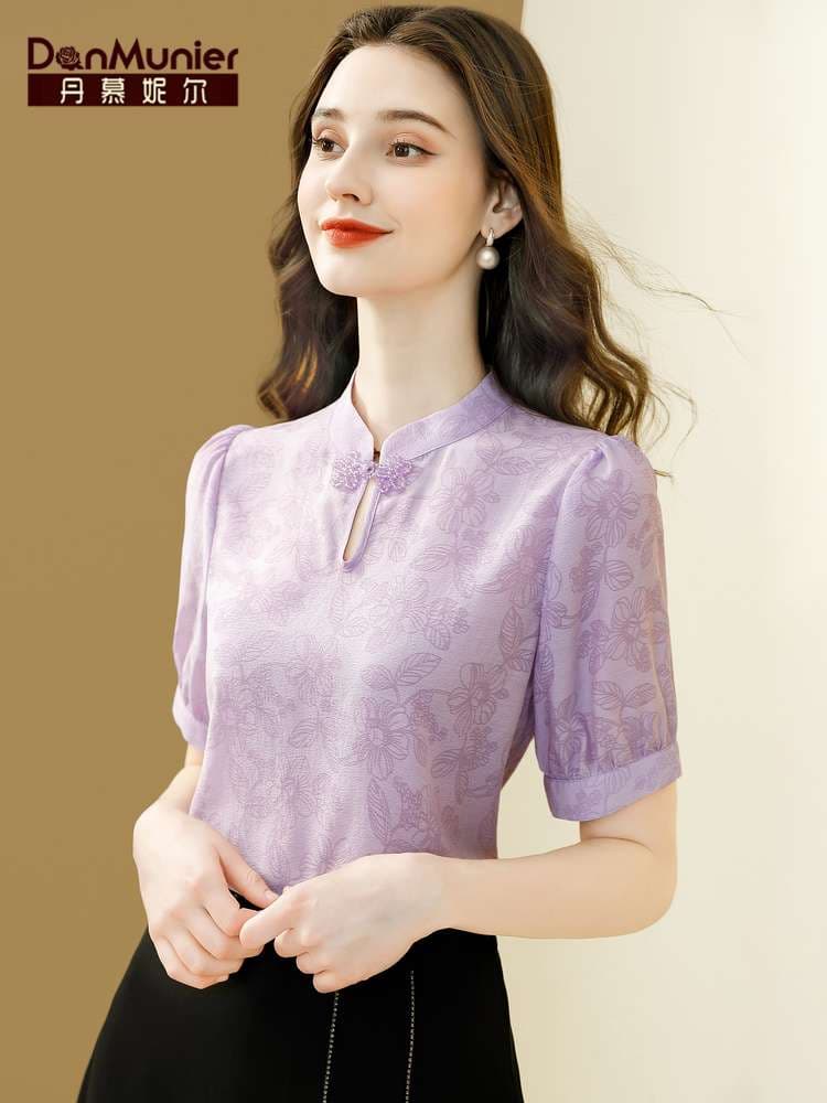 チャイナ服 ライラック パープル セクシー ブラウス