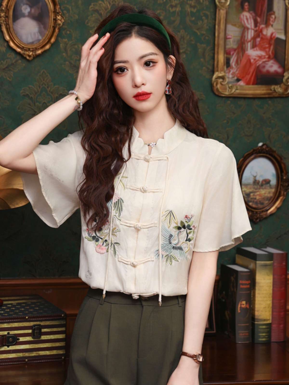 チャイナ服 スプリング シルク キュート チャイナブラウス