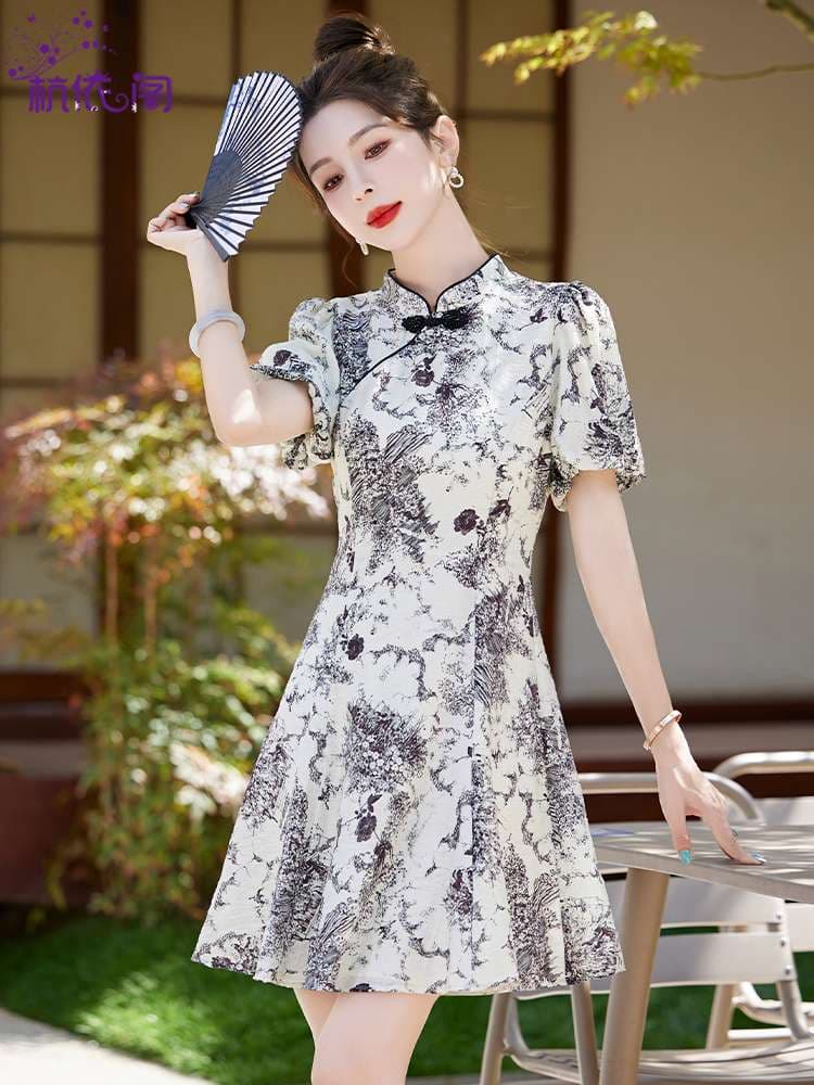 チャイナ服 モノトーン ワンピース ミニ ワンピ