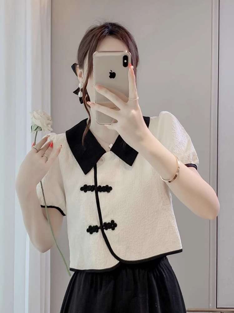 チャイナ服 襟付き モノトーン シンプル ブラウス