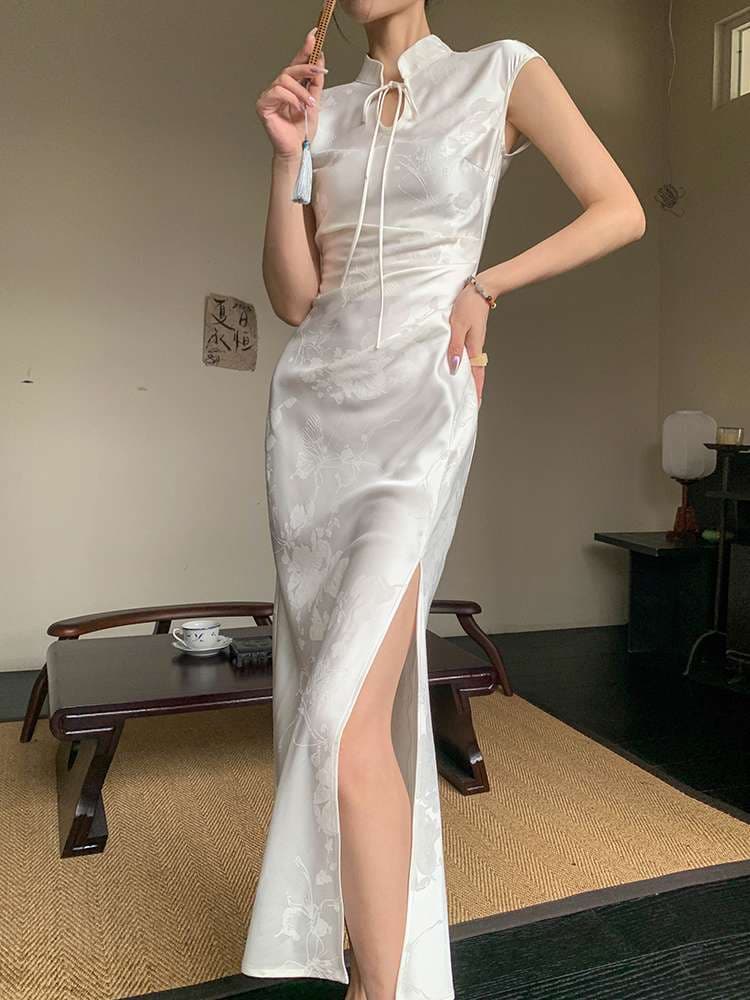 チャイナ服 スリット ホワイト ドレス