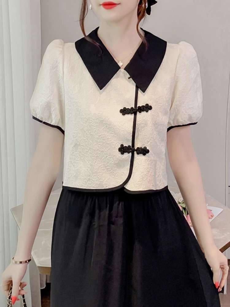 チャイナ服 襟付き モノトーン シンプル ブラウス
