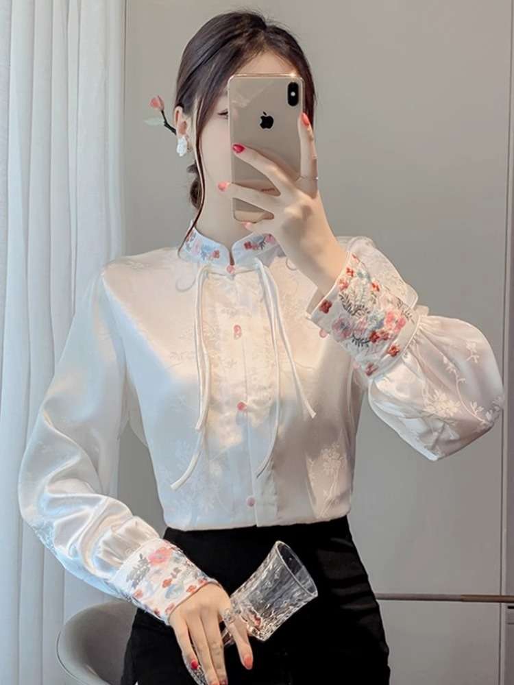 チャイナ服 フラワー 刺繍 ブラウス