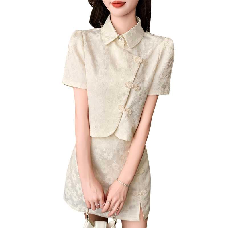 チャイナ服 ホワイト シンプル セットアップ