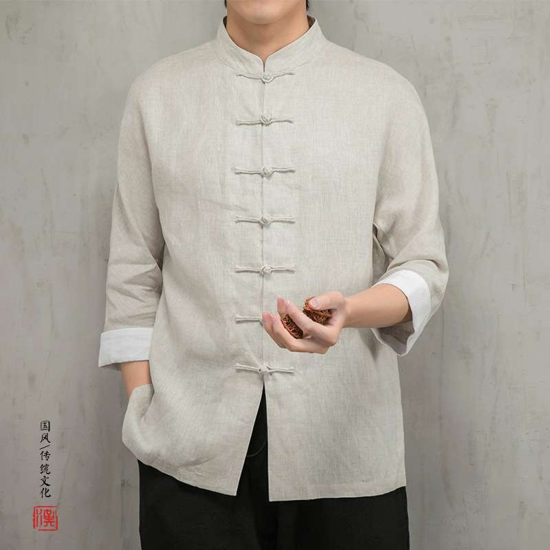 チャイナ服 リネン 七分袖 エレガント シャツ