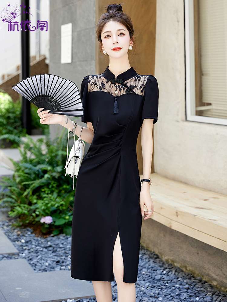 チャイナ服 ブラック レース ドレス