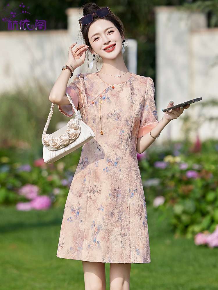 チャイナ服 ボタン フラワー ミニ ワンピース