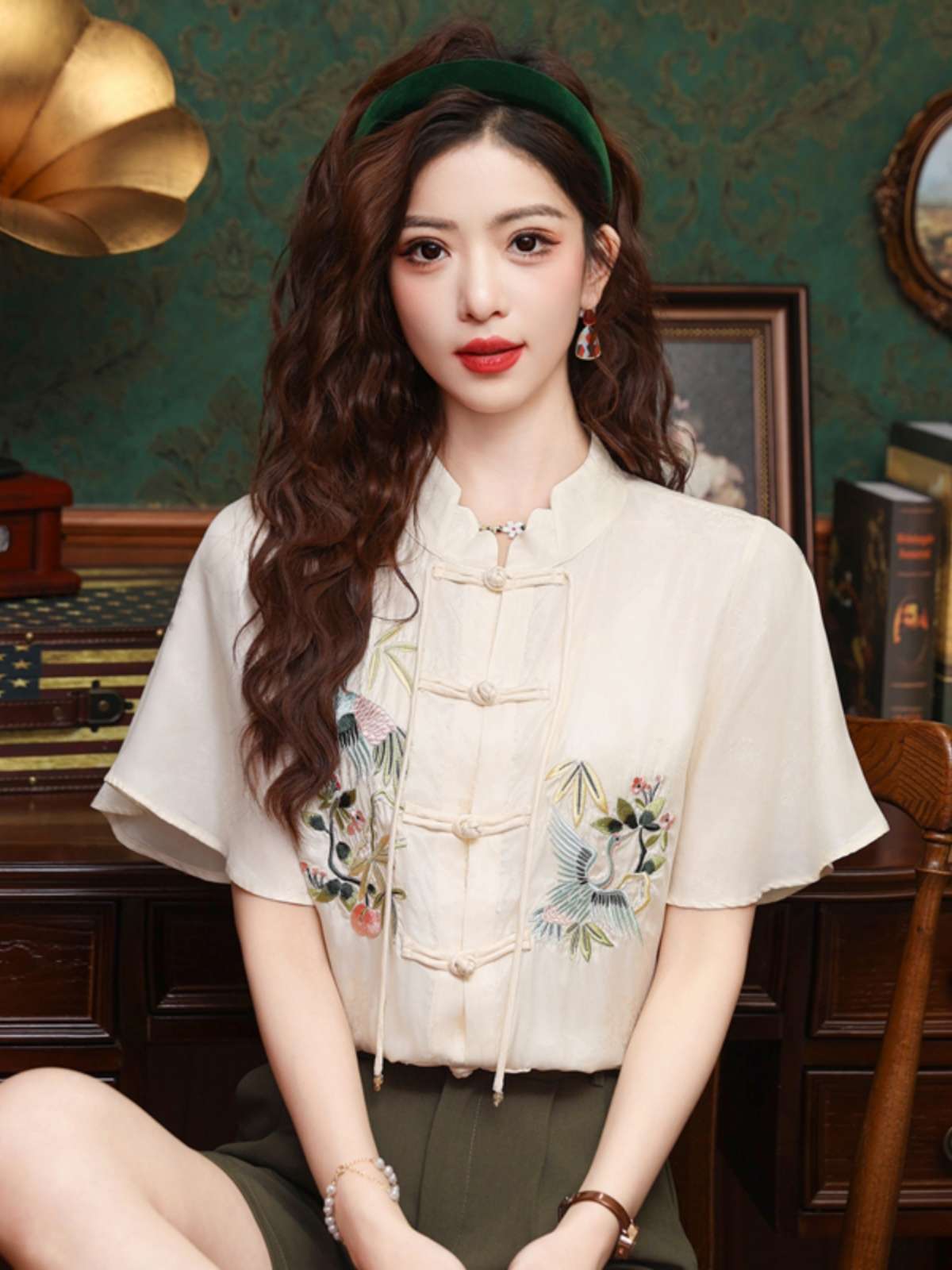 チャイナ服 スプリング シルク キュート チャイナブラウス