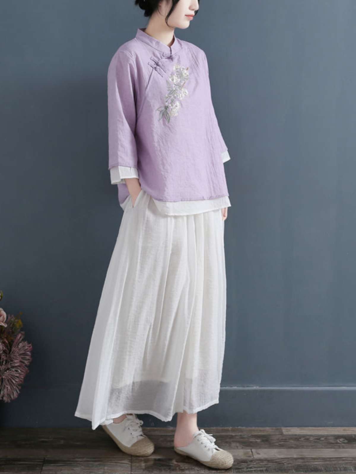 チャイナ 服 大人可愛い 刺繍チャイナ風トップス