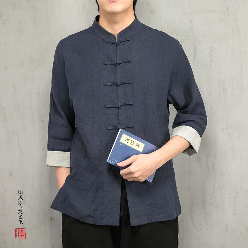 チャイナ服 リネン 七分袖 エレガント シャツ
