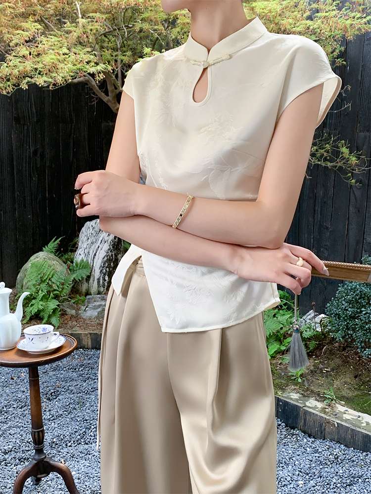チャイナ服 ノースリーブ カッティング ブラウス