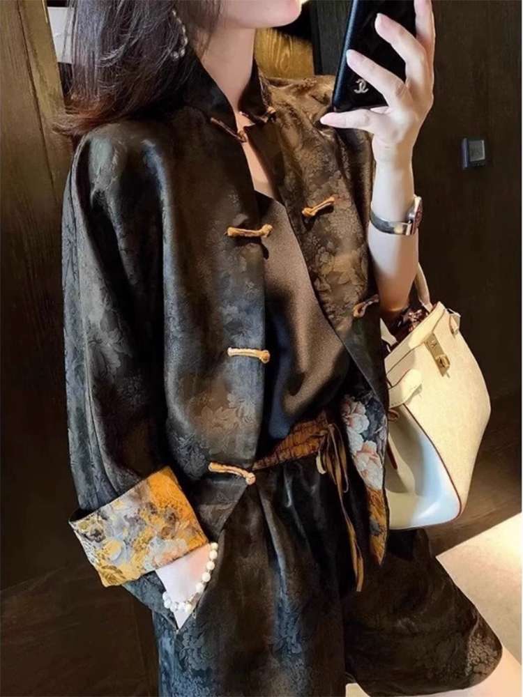 チャイナ服 ブラック ゴージャス ブラウス