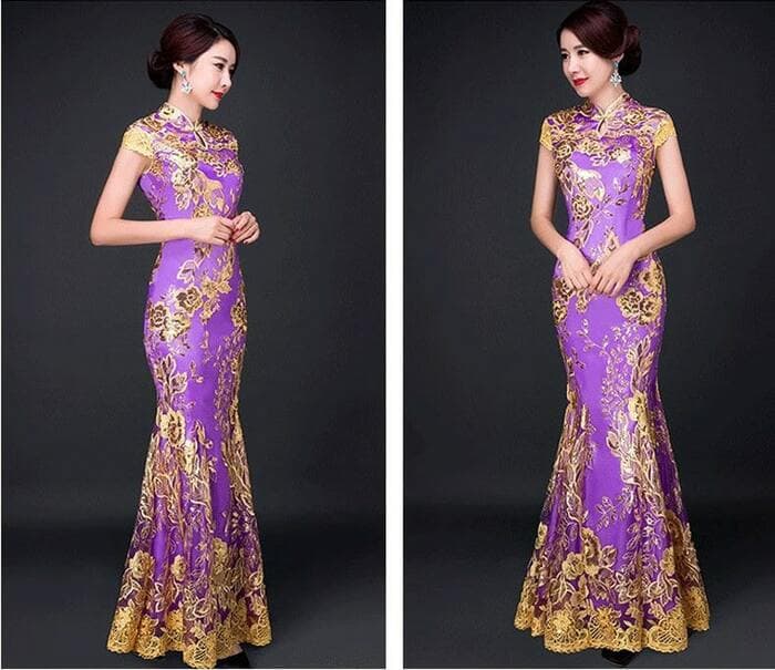 鳳凰刺繍マーメイドロング丈チャイナ服ドレス