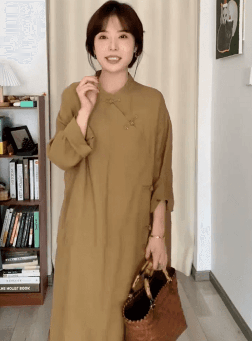 チャイナ服 ボタン付き コットン リネン チャイナシャツ